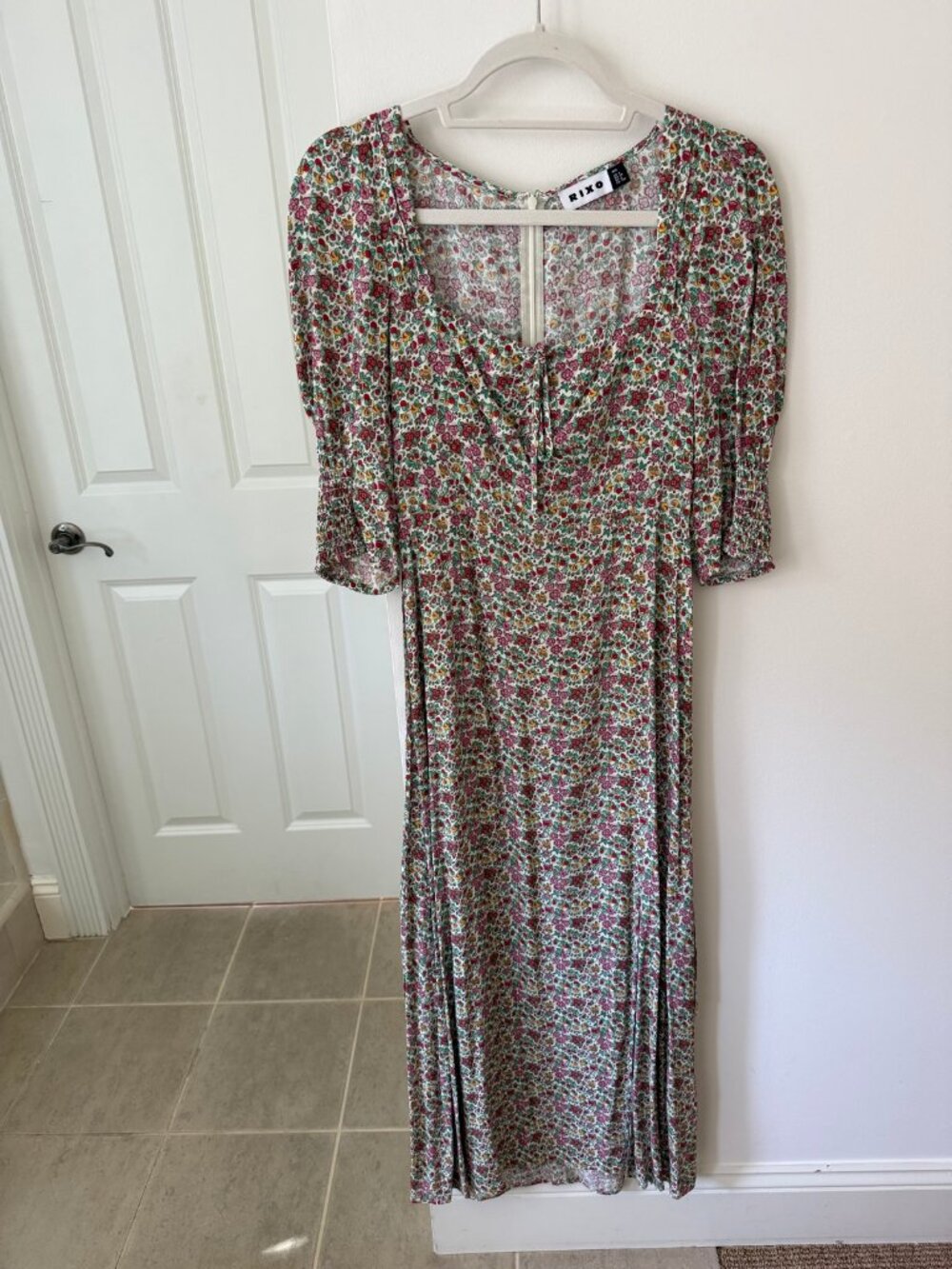 RIXO Floral Puff Sleeve Maxi Dress